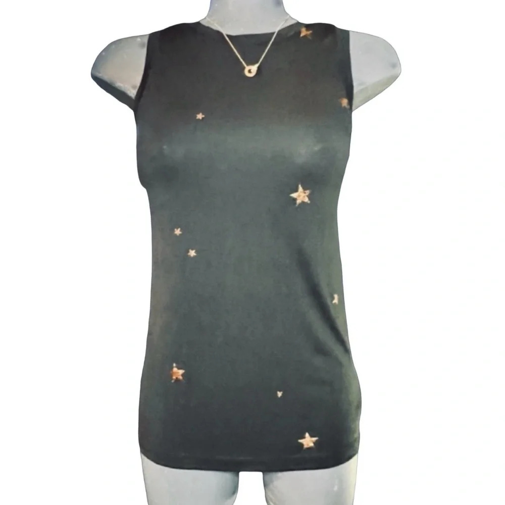 MARC NEW YORK Black Ladies Tank Top Rose Gold  Stars